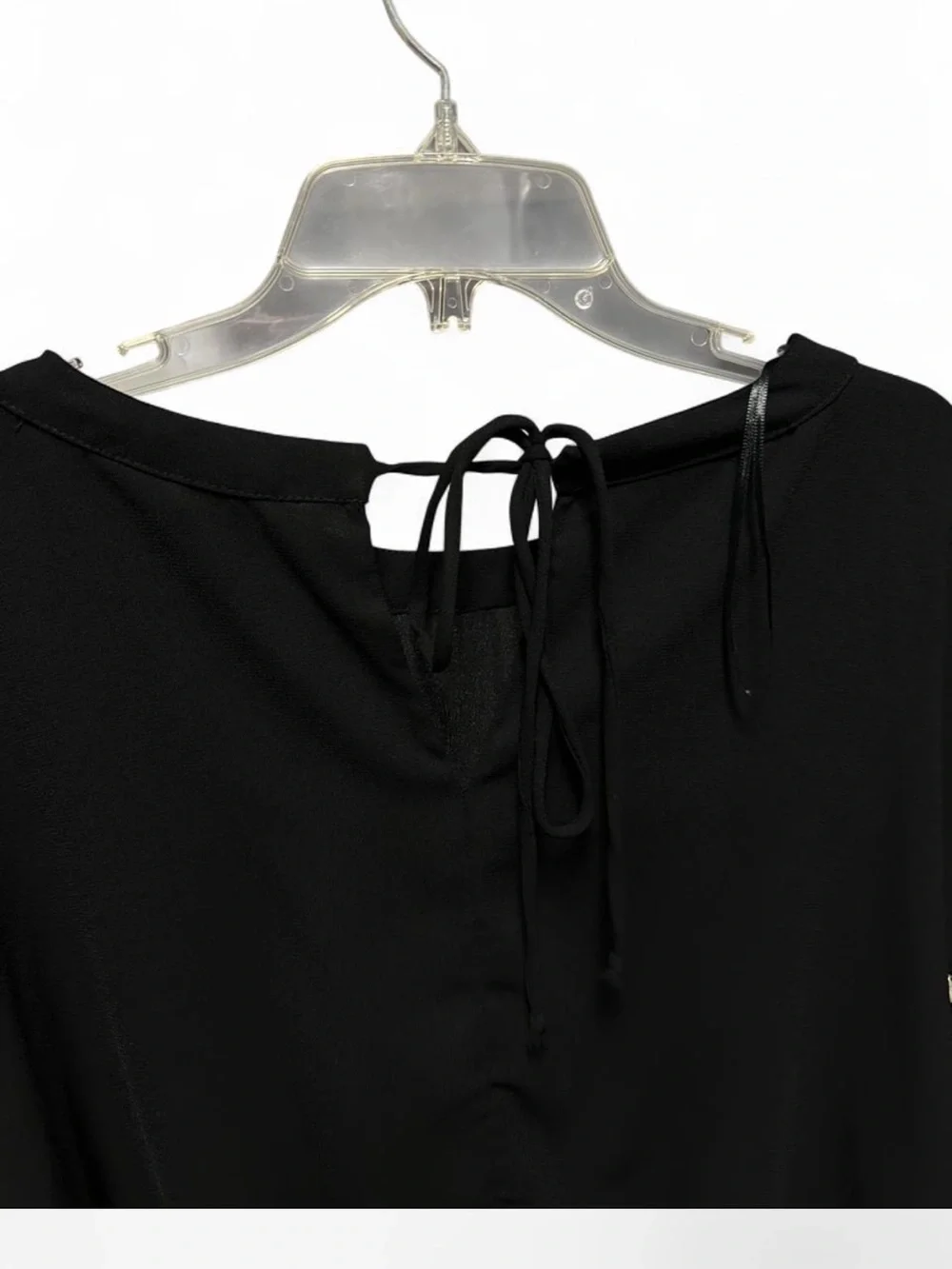 Zara Black Long-Sleeve Blouse with Pearl-Embellished Sleeves